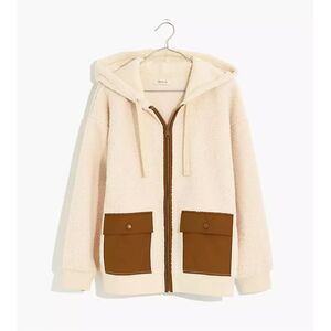 MADEWELL IVORY BROWN LONG SLEEVE FLEECE HOODED ZIP JACKET Sz large